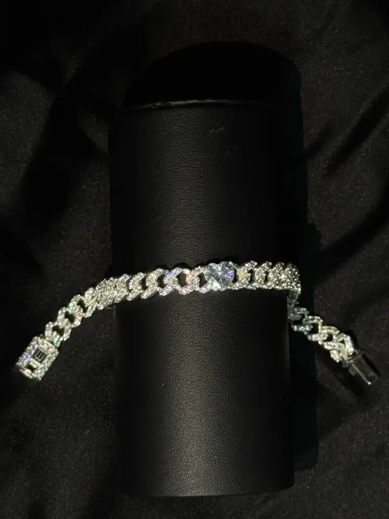 Brazalete Diamantado Corazon Plata Italiana 925