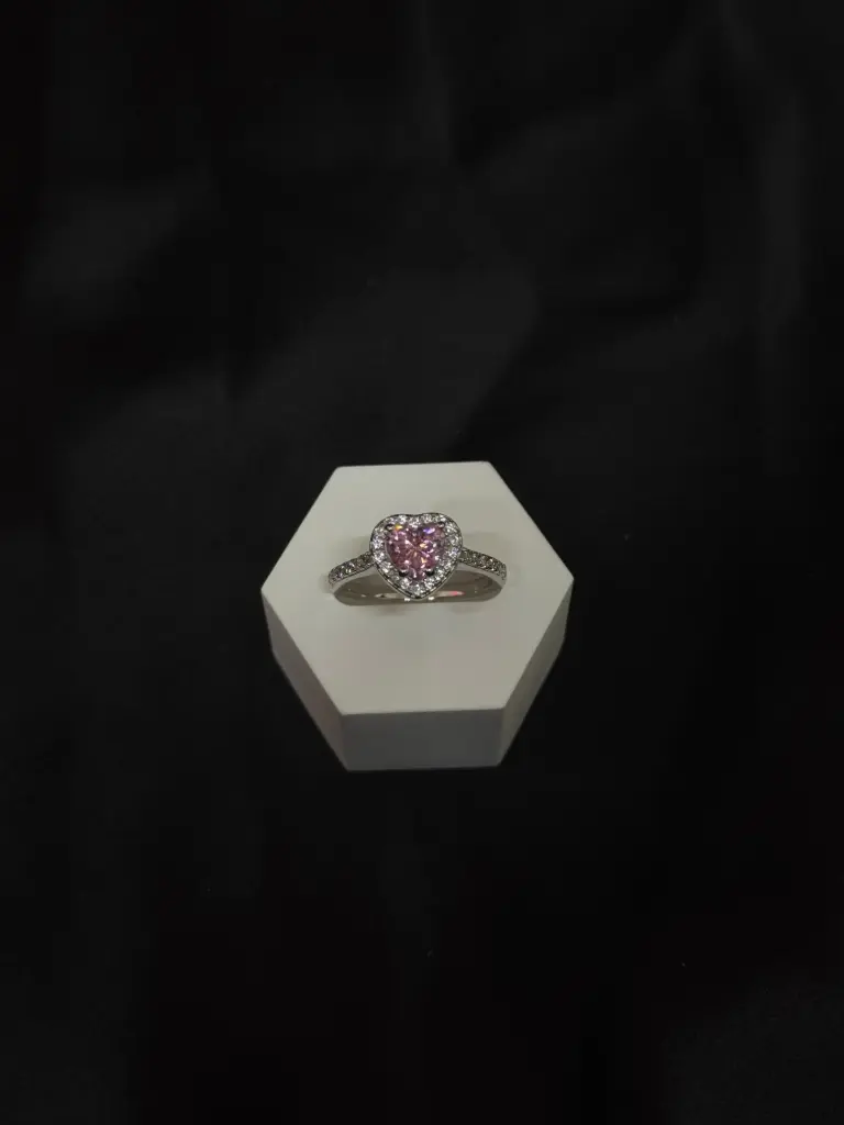 Anillo Plata 925 Corazón Rosado